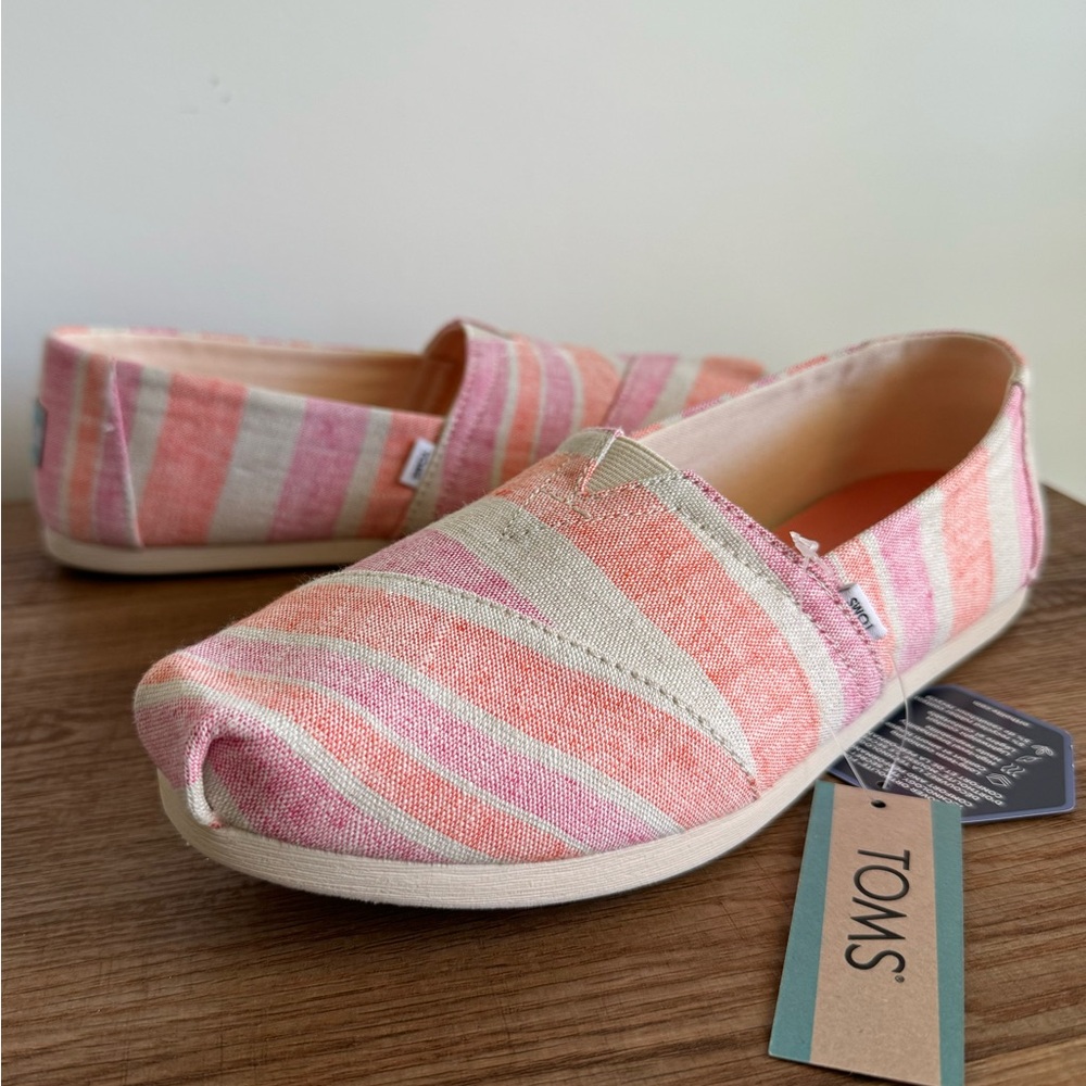 Toms - NIB Women’s Alpargata Fuchsia Rose Wide Stripe Shoes size 8